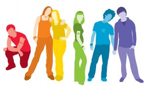 The logo for PARN's Rainbow Youth Program: young people in rainbow colours.